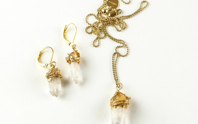 DIY Gold-Dipped Crystal Earrings & Pendant